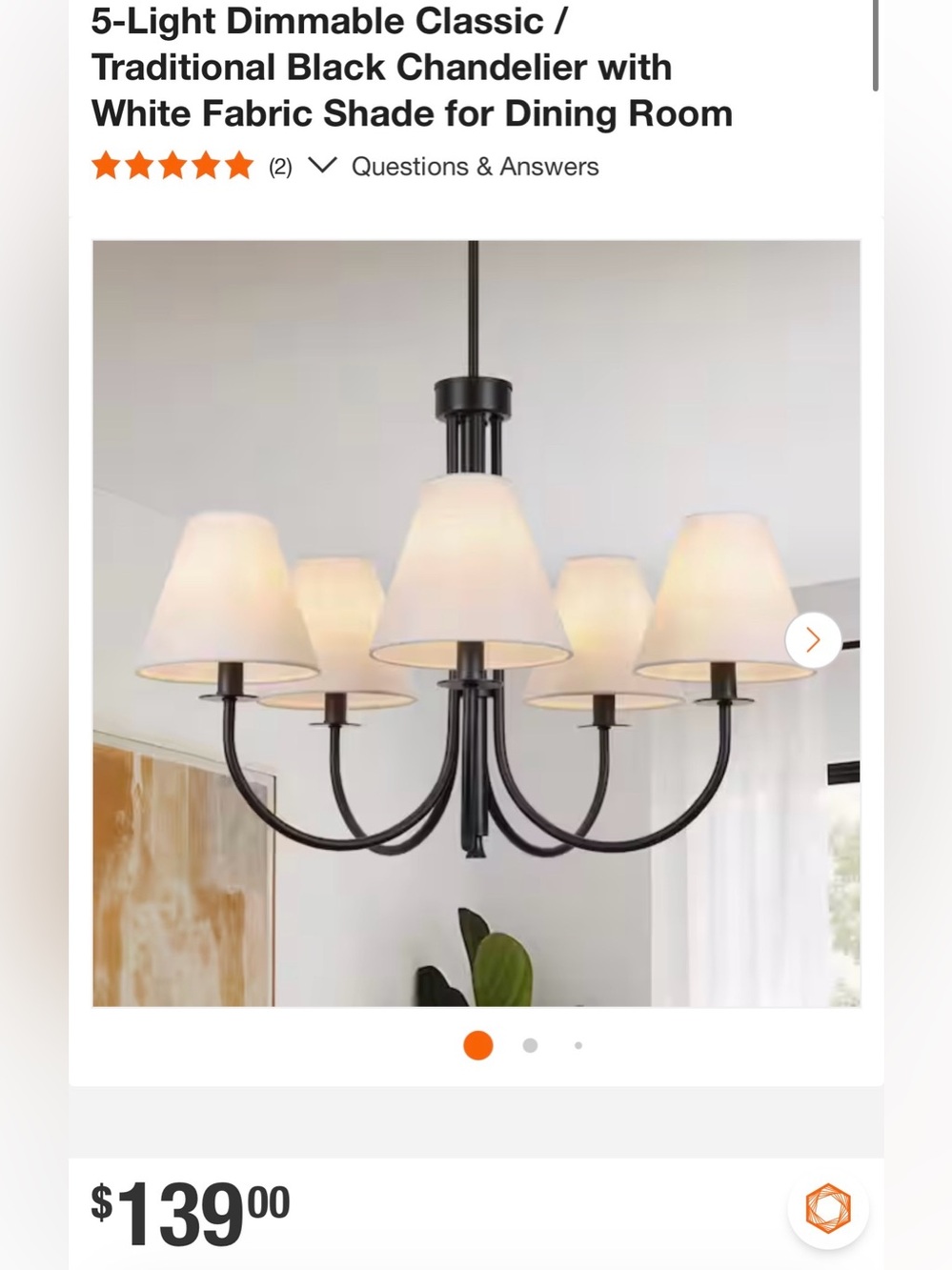 New black chandelier with ivory Fabric Shades